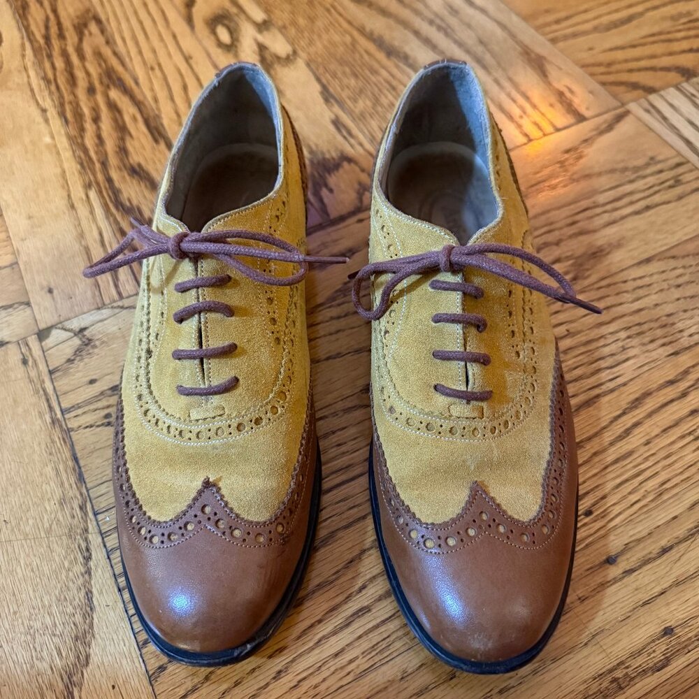 Yellow and Tan Leather oxford shoes, handmade in Turkey, size EU 36